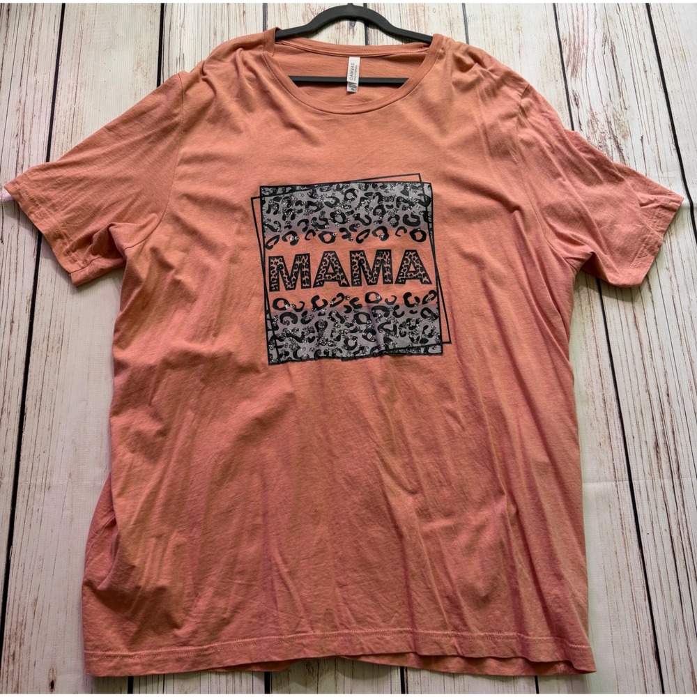 Bella Canvas Mama Graphic Tee Coral Peach Leopard Print Glitter Shirt 4XL